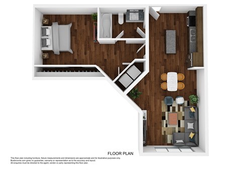 Floor plan for 1 bed, 1 bath, 681 sqft