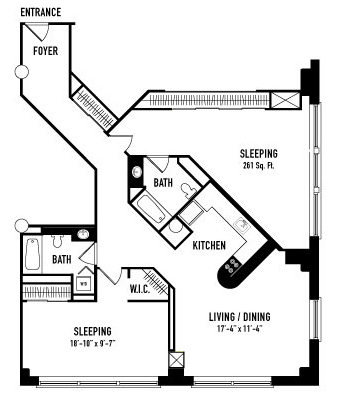 Floor plan for 2 beds, 2 baths, 1413 sqft