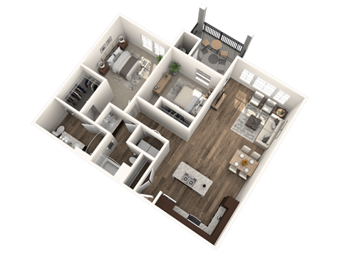 Floor plan for 2 beds, 2 baths, 1105 sqft