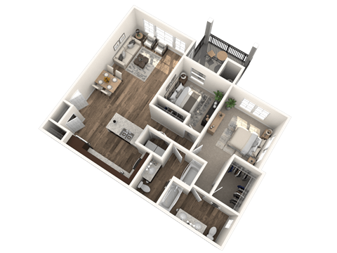 Floor plan for 2 beds, 2 baths, 1126 sqft