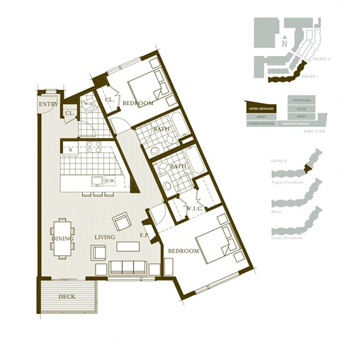 Floor plan for 2 beds, 2 baths, 1065 sqft