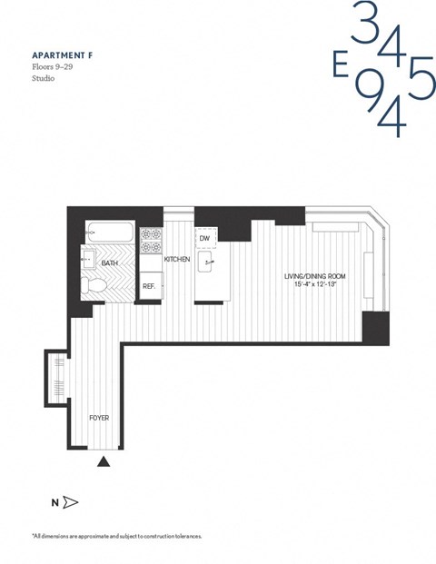 Floor plan for studio, 1 bath, 468 sqft