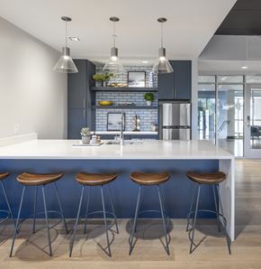 Boston apartment for rent - Community entertainment area featuring a kitchen island and coffee bar