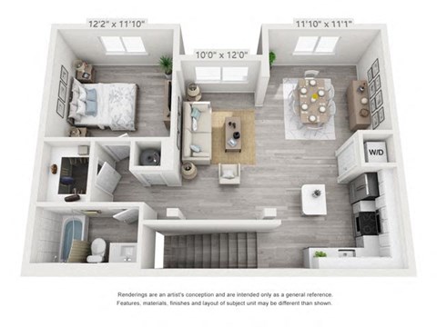Floor plan for 1 bed, 1 bath, 805 sqft