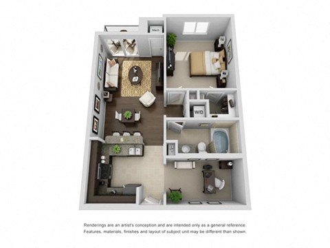 Floor plan for 1 bed, 1 bath, 809 sqft