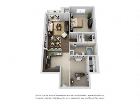 Floor plan for 1 bed, 1 bath, 887 sqft