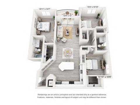 Floor plan for 3 beds, 2 baths, 1451 sqft