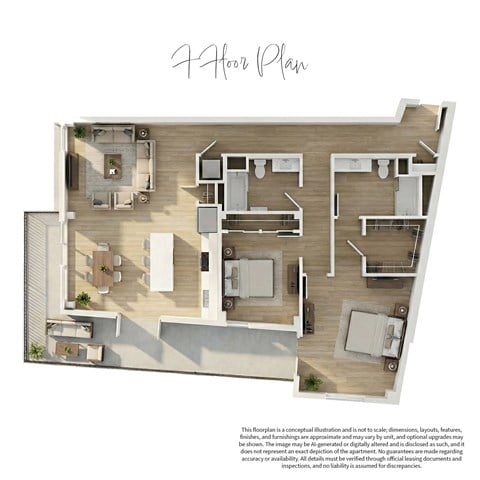 Floor plan for 2 beds, 2 baths, 1407 sqft
