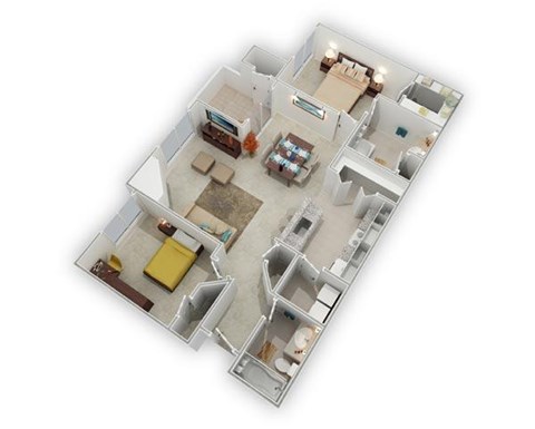 Floor plan for 2 beds, 2 baths, 1151 sqft