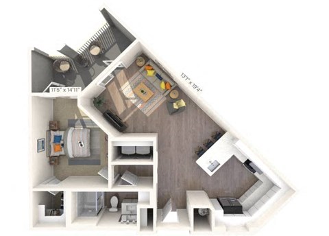Floor plan for 1 bed, 1 bath, 793 sqft