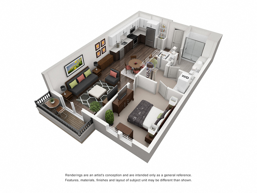 Floor plan for 1 bed, 1 bath, 783 sqft