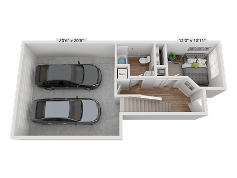Floor plan for 3 beds, 3.5 baths, 1500 sqft