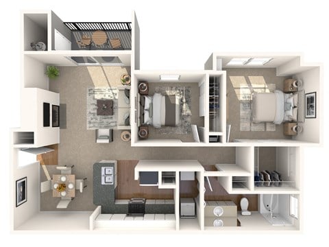 Floor plan for 2 beds, 1 bath, 956 sqft