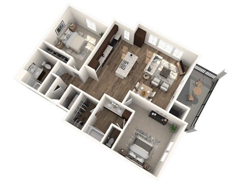 Floor plan for 2 beds, 2 baths, 1188 sqft
