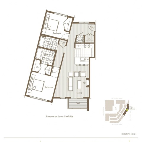 Floor plan for 2 beds, 2 baths, 1028 sqft