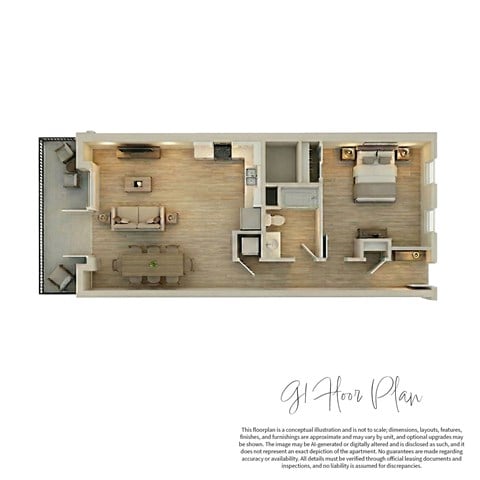 Floor plan for 1 bed, 1 bath, 876 sqft