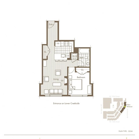 Floor plan for 1 bed, 1 bath, 639 sqft
