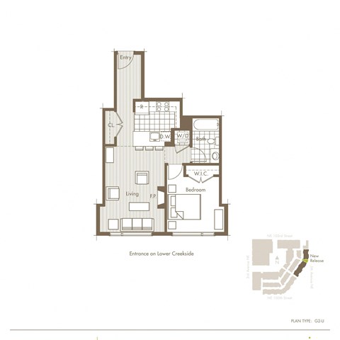 Floor plan for 1 bed, 1 bath, 638 sqft