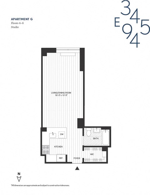 Floor plan for studio, 1 bath, 508 sqft