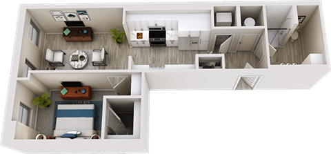 Floor plan for 1 bed, 1 bath, 675 sqft