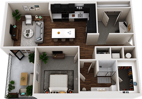 Floor plan for 1 bed, 1 bath, 1041 sqft