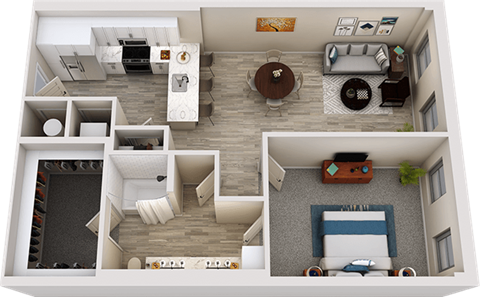 Floor plan for 1 bed, 1 bath, 929 sqft