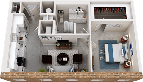 Floor plan for 1 bed, 1 bath, 703 sqft