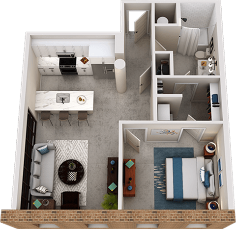 Floor plan for 1 bed, 1 bath, 778 sqft