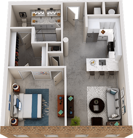 Floor plan for 1 bed, 1 bath, 836 sqft