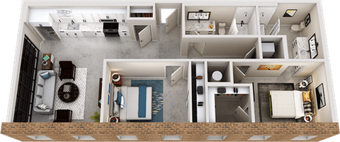 Floor plan for 2 beds, 2 baths, 993 sqft