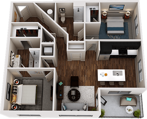 Floor plan for 2 beds, 2 baths, 1110 sqft