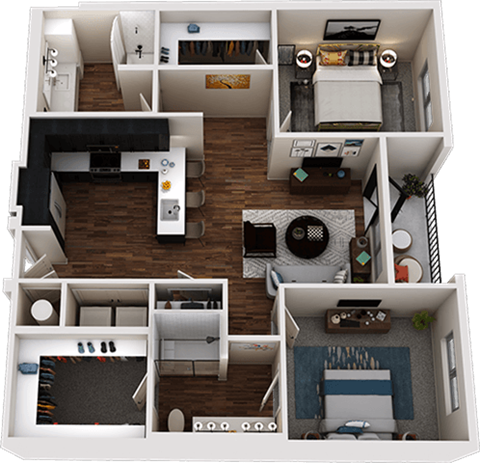 Floor plan for 2 beds, 2 baths, 1165 sqft