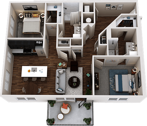 Floor plan for 2 beds, 2 baths, 1200 sqft