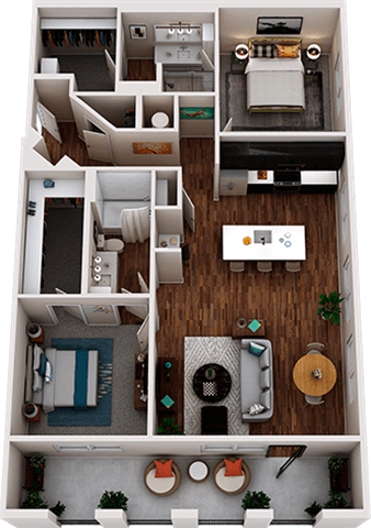 Floor plan for 2 beds, 2 baths, 1260 sqft