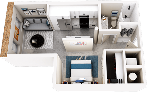Floor plan for studio, 1 bath, 560 sqft