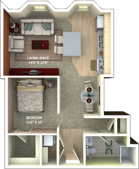 Floor plan for studio, 1 bath, 778 sqft