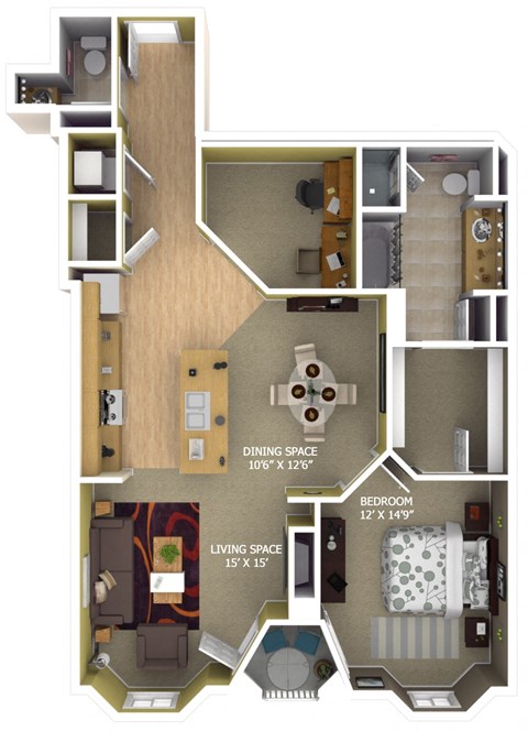 Floor plan for 1 bed, 1 bath, 1119 sqft