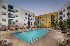 El Monte apartment for rent - outdoor pool with sun loungers at apartment in El Monte, CA Aston at Gateway apartments