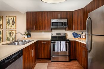 Kitchen with stainless steel appliances and wooden cabinets