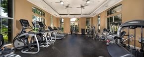 Riverside apartment for rent - A gym with a row of treadmills and elliptical machines.