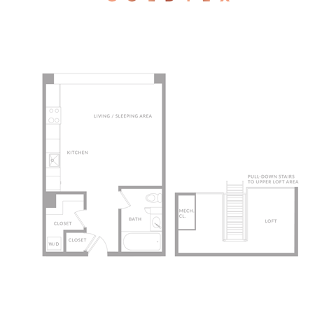 Floor plan for studio, 1 bath, 600 sqft