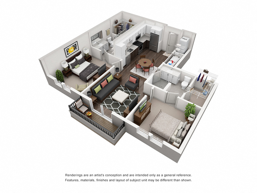 Floor plan for 2 beds, 2 baths, 971 sqft