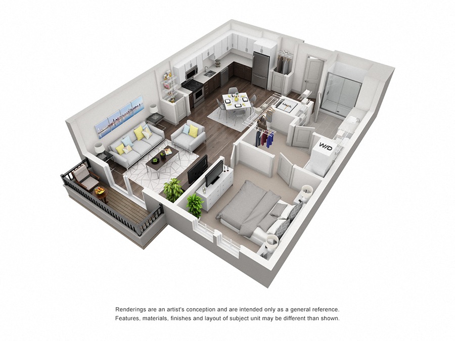 Floor plan for 1 bed, 1 bath, 788 sqft