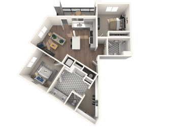 Floor plan for 2 beds, 2 baths, 1285 sqft