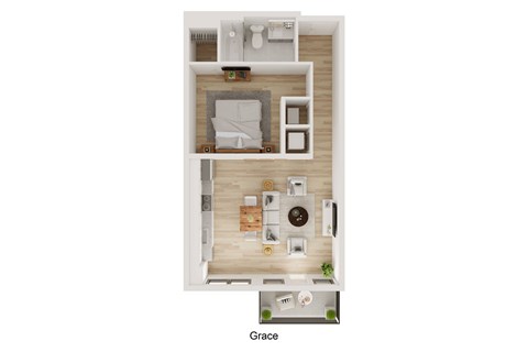 Floor plan for 1 bed, 1 bath, 635 sqft