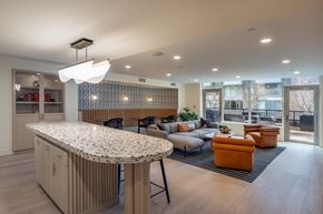 Seattle apartment for rent - a clubhouse with a bar and a living room with couches