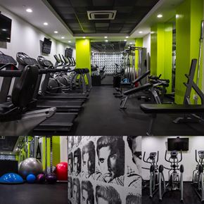 New York apartment for rent - a view of the gym and a black and white photo of a gym with weights