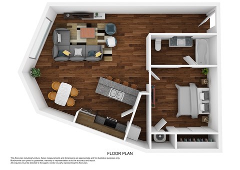 Floor plan for 1 bed, 1 bath, 716 sqft