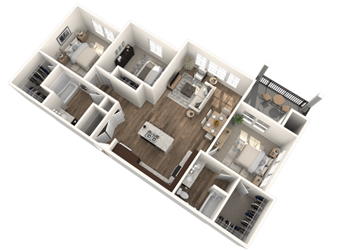 Floor plan for 3 beds, 2 baths, 1302 sqft