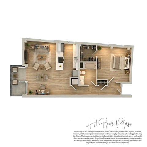 Floor plan for 1 bed, 1 bath, 1002 sqft